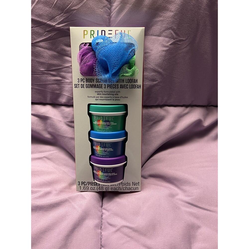 Prideful 3 Piece Body Scrub Set with Loofah (Green, Blue & Purple)